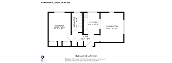 A floor plan for a 1 bedroom apartment is shown.