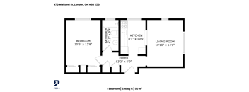 A floor plan of a one bedroom apartment at 470 Maitland St, London, ON N6B 2Z3.