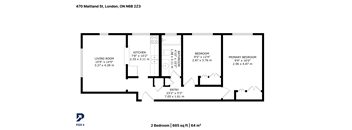 A floor plan for a 2 bedroom apartment at 470 Maitland St, London, ON N6B 2Z3.