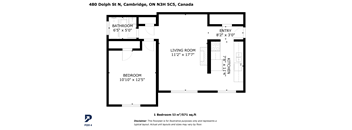 A black and white image of a floor plan for a one bedroom apartment.