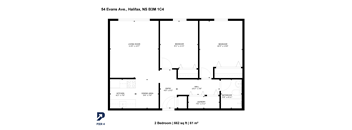 A floor plan for a 2 Bedroom, 62 sq ft, 61 m2 property.