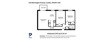 A black and white diagram of a 2 bedroom apartment.