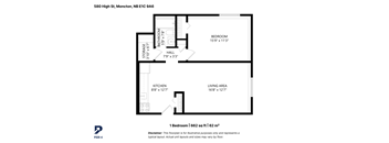 A black and white image of a floor plan for a one bedroom apartment.