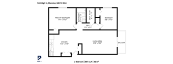 A floor plan of a two bedroom apartment.