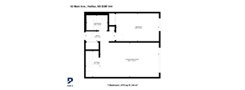 A floor plan for a one bedroom apartment at 63 Main Ave, Halifax, NS B3M 1A4.