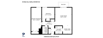 A black and white diagram of a two bedroom apartment.