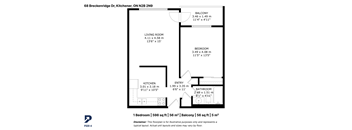 A floor plan for a one bedroom apartment at 68 Breckenridge Dr, Kitchener, ON N2B 2N9.