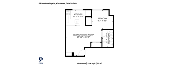 A floor plan for a one bedroom apartment at 68 Breckenridge Dr, Kitchener, ON N2B 2N9.