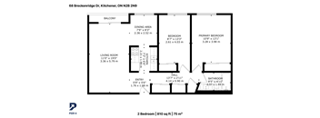 A floor plan for a two bedroom apartment at 68 Breckenridge Dr, Kitchener, ON N2B 2N9.