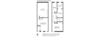 A floor plan for a two bedroom apartment with a living room, dining room, kitchen, and utility space.