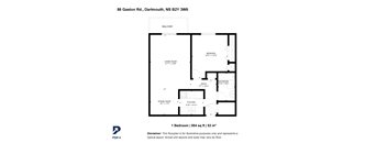 A floor plan for a one bedroom apartment at 86 Gaston Rd., Dartmouth, NS B2Y 3W6.