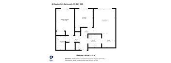 A floor plan for a 2 bedroom apartment at 86 Gaston Rd, Dartmouth, NS B2Y 3W6.