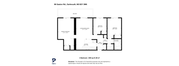 A black and white floor plan for a 3 bedroom, 959 sq ft, 89 m2 unit.