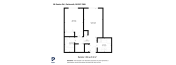 A floor plan for a Bachelor apartment at 86 Gaston Rd, Dartmouth, NS B2Y 3W6.