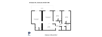 A black and white image of a floor plan for a 3 bedroom, 959 sq ft, 89 m2 property.
