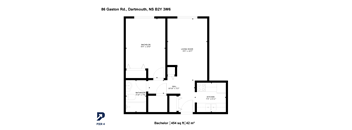 A floor plan for a Bachelor apartment at Pier 4.