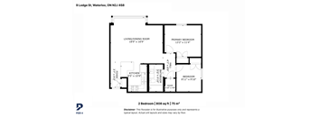A black and white image of a 2 bedroom apartment floor plan.