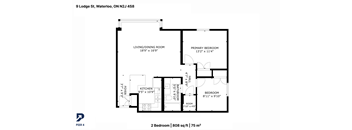 A black and white image of a floor plan for a two bedroom apartment.