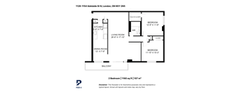 A floor plan for a 2 Bedroom apartment at 1126-1154 Adelaide St N, London, ON N5Y 2N5.