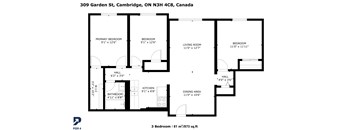 A black and white image of a floor plan for a 3 bedroom, 81 square meter apartment.