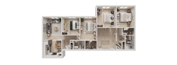 3D two bedroom apartment with spacious living area at The Miles Apartments, Massachusetts