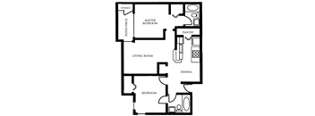 A floor plan of a house with a master bedroom, pantry, and living room.