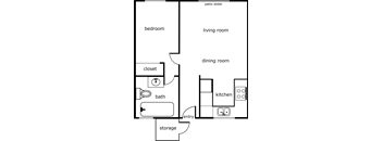 A floor plan of a house with a patio slider.