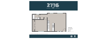 A floor plan for a property at 27116 La Brea Avenue shows a bedroom, a bathroom, and a kitchen area.