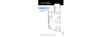 A floor plan for a 1 bedroom apartment at 5300 West Adams Blvd, Los Angeles, CA 90016.