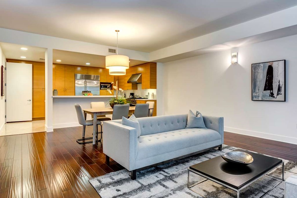Living Area With Kitchen View at Catania, Pasadena, CA