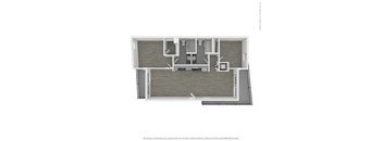 A floor plan of a house with a kitchen, living room, and two bedrooms.