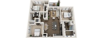 3 Bedroom Floor Plan at Riverside Flats at Aberfoyle Village, Belmont, NC