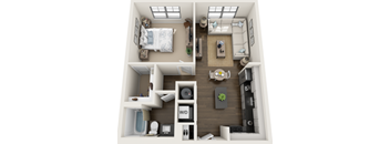 1 Bedroom Floor Plan at Riverside Flats at Aberfoyle Village, Belmont, 28012