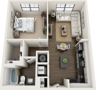 1 Bedroom Floor Plan at Riverside Flats at Aberfoyle Village, Belmont, 28012