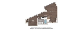 A 3D floor plan of a house with a living room, dining room, kitchen, and bathroom.