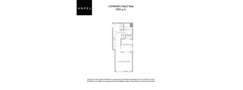 A floor plan for a 650 sq ft apartment with one bed and one bath.