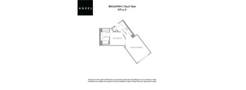 A floor plan for an apartment in Broadway 1 Bed 1 Bath.