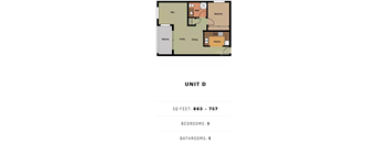 A floor plan of a unit with one bedroom and one bathroom.