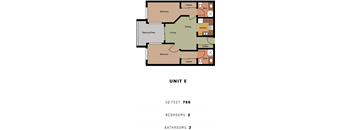 A diagram of a floor plan for a unit with two bedrooms and two bathrooms.