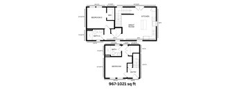 A floor plan of a house with a total area of 967-1021 square feet.