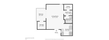 A floor plan of a one bedroom apartment with a balcony.