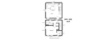 A floor plan of a two-story house with a living room, kitchen, bathroom, bedroom, and WC.