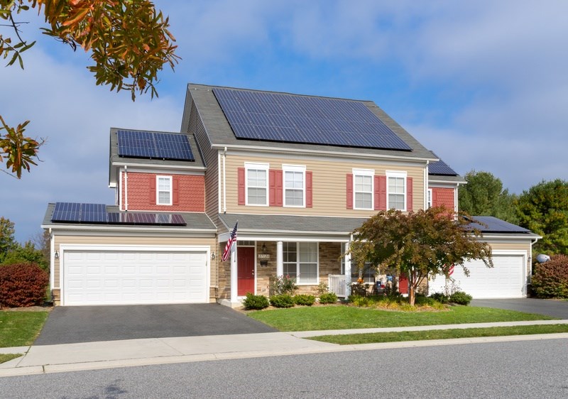 A house with solar panels on the roof.