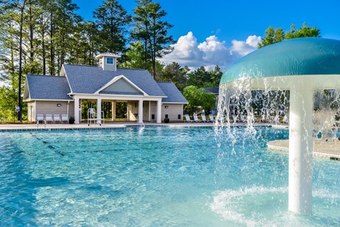 A house with a pool and a waterfall.