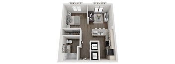 A diagram shows two different layouts for a small apartment.
