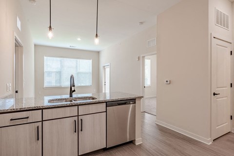 A kitchen with a sink and cabinets.