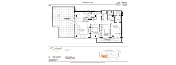 A floor plan for a 3 bedroom, 2 bath home with a living room, dining room, kitchen, and two bedrooms.