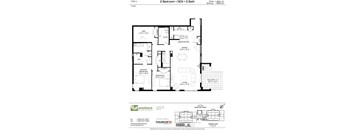 A floor plan for a 2 Bedroom + DEN + 2 Bath suite at Avonhurst Gardens.