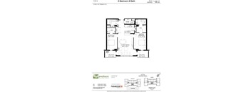 A floor plan for a 2 Bedroom 2 Bath suite at Avonhurst Gardens.