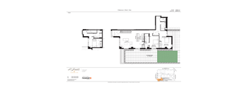 A drawing of a building with a floor plan and elevation details.